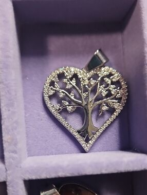Silver Heart Tree of Life Pendant Necklace - Silver